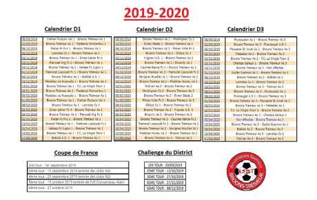 Calendriers 2019-2020 Championnats et Coupes